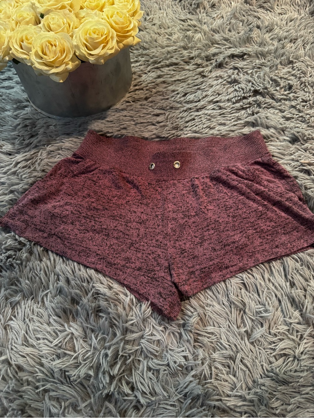 Garage Marled Wine High-Waist Athletic Lounge Shorts